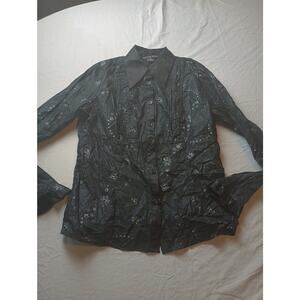 Antilia Femme Stretch Sheer Floral Collar Black Whisigoth Fairy Blouse Large